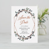 Greenery Geo White | Rose Gold Save the Date Folieneinladung (Stehend vorne)