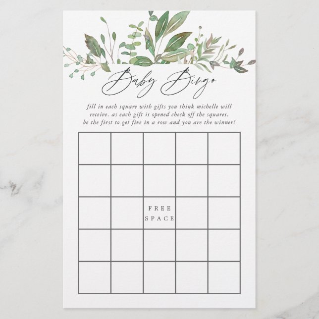 Greenery Geometric Baby Shower Baby Bingo (Vorderseite)