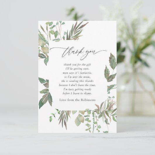 Greenery Geometric Baby Shower Dankeskarte (Stehend Vorderseite)