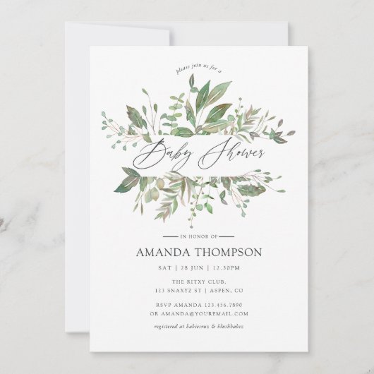 Greenery Geometric Baby Shower Einladung (Vorderseite)