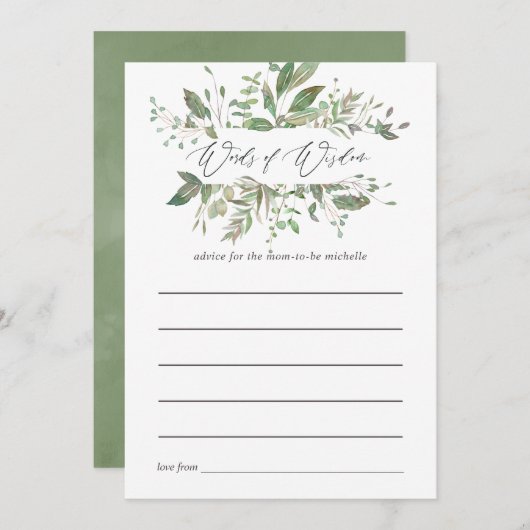 Greenery Geometric Baby Shower Mama Beratung Hinweiskarte (Vorne/Hinten)