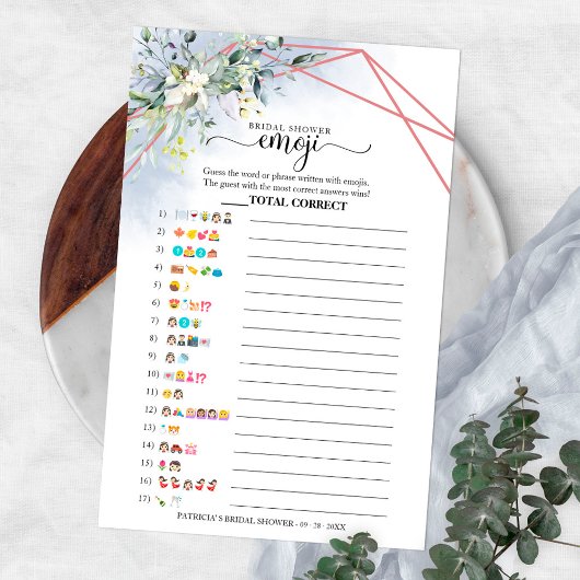 Greenery Geometric Brautparty Emoji Pictionary Flyer