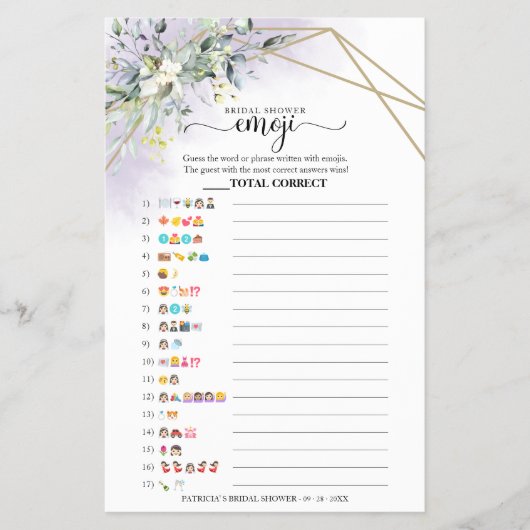 Greenery Geometric Brautparty Emoji Pictionary Flyer (Vorne)