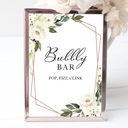 Greenery Geometric Bubbly Bar Pop Fizz Clink Sign Poster