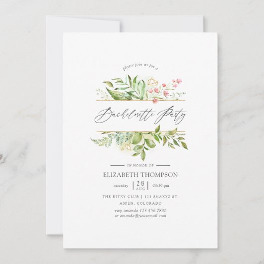 Greenery Geometric Crystal Junggeselinnen-Abschied Einladung (Vorderseite)