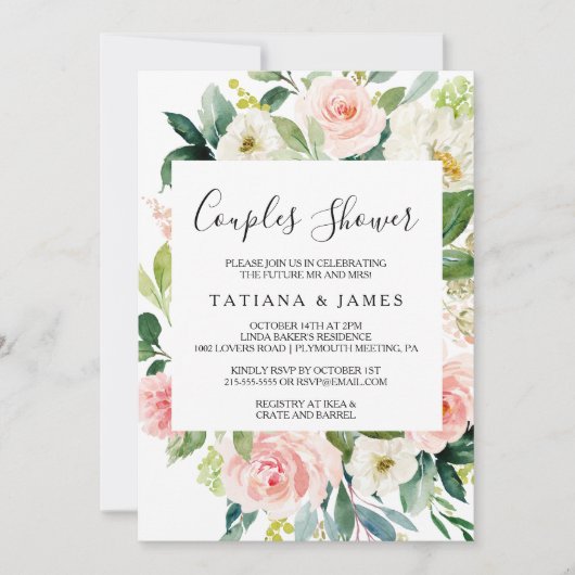 Greenery Geometric Elegant Blumenpaare Dusche Einladung (Vorderseite)