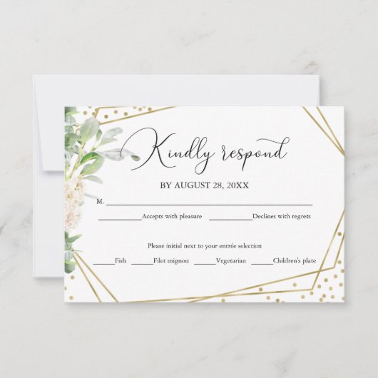 Greenery Geometric Elegant Wedding RSVP Card (Vorderseite)