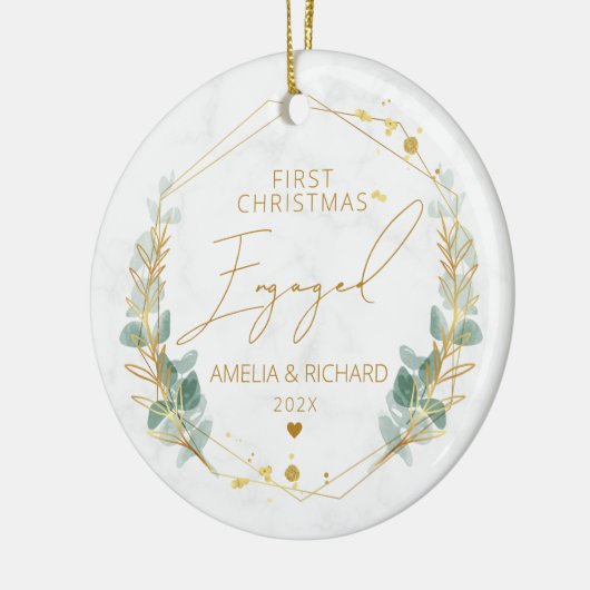 Greenery Geometric First Christmas Verlobt Keramik Ornament (Links)