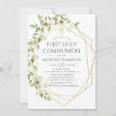 Greenery Geometric First Heilige Kommunion Einladung (Vorderseite)