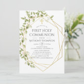 Greenery Geometric First Heilige Kommunion Einladung (Stehend Vorderseite)
