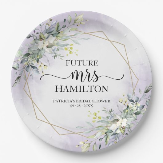Greenery Geometric Lila Lavender Brautparty Pappteller (Vorderseite)