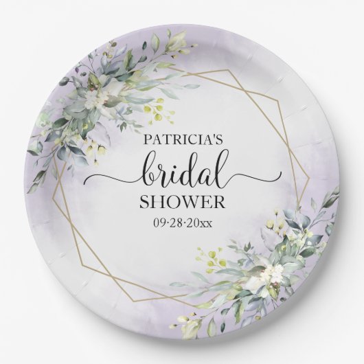 Greenery Geometric Lila Lavender Brautparty Pappteller (Vorderseite)