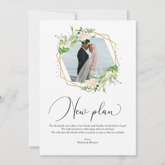 Greenery Geometric New Plan Elopement Empfang Einladung (Vorderseite)