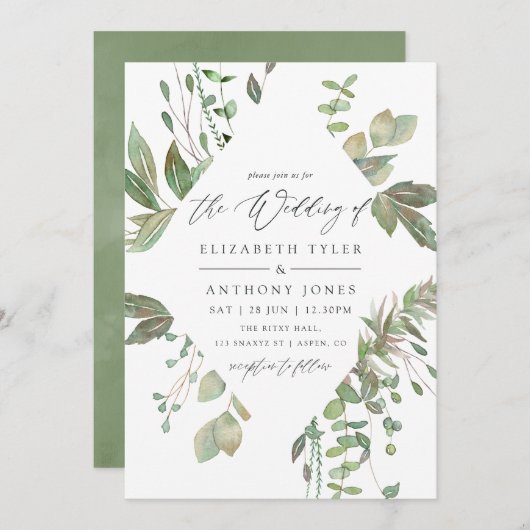 Greenery Geometric Wedding Einladung (Vorne/Hinten)