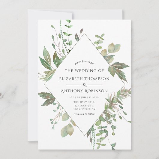 Greenery Geometric Wedding Einladung (Vorderseite)