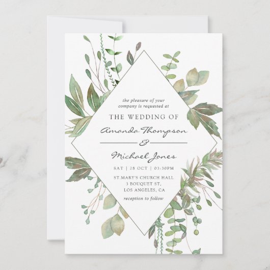 Greenery Geometric Wedding Einladung (Vorderseite)