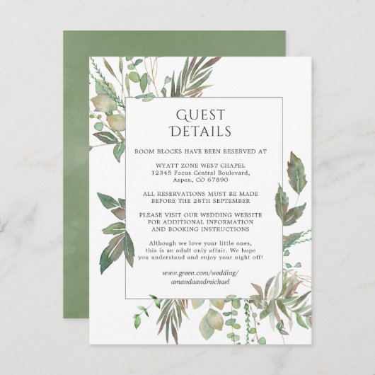 Greenery Geometric Wedding Guest Details Begleitkarte (Vorne/Hinten)
