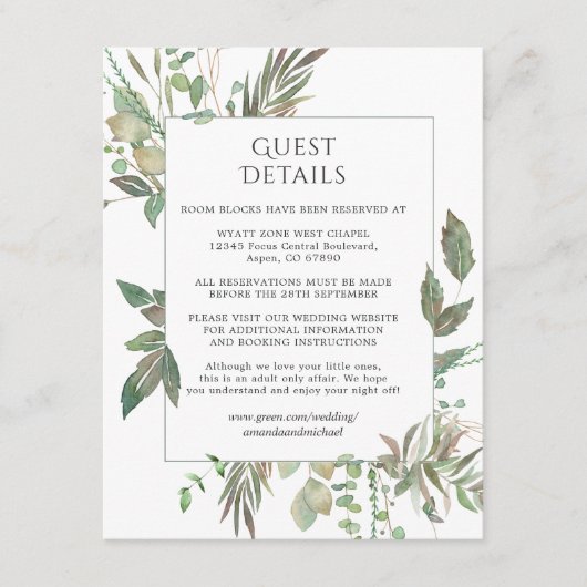 Greenery Geometric Wedding Guest Details Begleitkarte (Vorderseite)