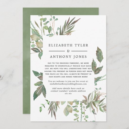 Greenery Geometric Wedding Reduced Guest List Ankündigung (Vorne/Hinten)