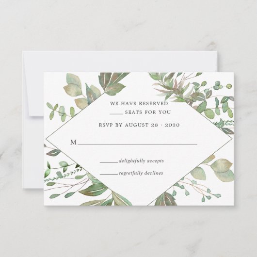Greenery Geometric Wedding RSVP Karte (Vorderseite)