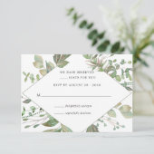 Greenery Geometric Wedding RSVP Karte (Stehend Vorderseite)
