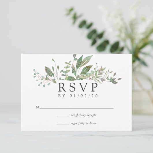 Greenery Geometric Wedding RSVP Karte (Stehend Vorderseite)