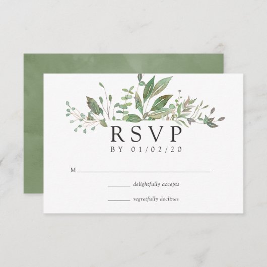 Greenery Geometric Wedding RSVP Karte (Vorne/Hinten)