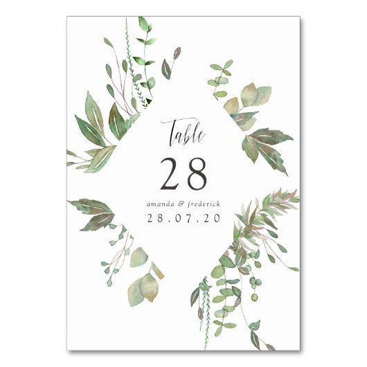 Greenery Geometric Wedding Tischnummer (Vorderseite)