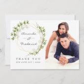 Greenery Geometric Wedding Vielen Dank Foto Dankeskarte (Vorderseite)