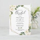 Greenery Geometric White Floral Brautparty Einladung (Stehend Vorderseite)