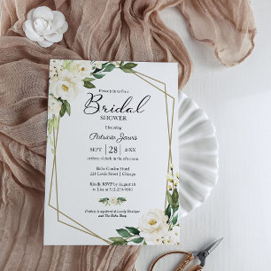 Greenery Geometric White Floral Brautparty Einladung