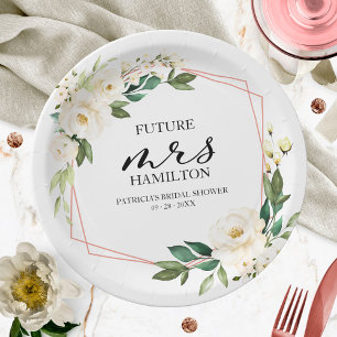 Greenery Geometric White Floral Brautparty Pappteller