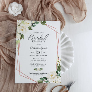Greenery Geometric White Floral Bridal Tee Party I Einladung