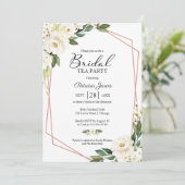 Greenery Geometric White Floral Bridal Tee Party I Einladung (Stehend Vorderseite)