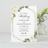 Greenery Geometric White Floral Wedding Einladung (Stehend Vorderseite)