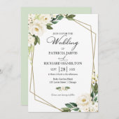 Greenery Geometric White Floral Wedding Einladung (Vorne/Hinten)