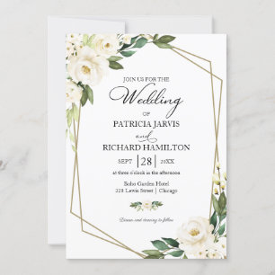 Greenery Geometric White Floral Wedding Einladung