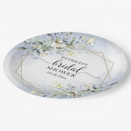 Greenery Geometric Wreath Brautparty Pappteller (Schrägansicht)