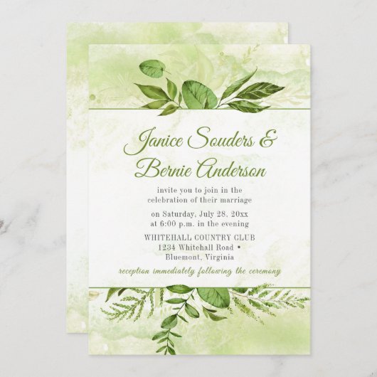 Greenery Gerahmt Watercolor Splash Wedding Einladung (Vorne/Hinten)