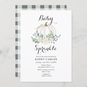 Greenery Gingham White Pumpkin Baby Sprinkle Einladung