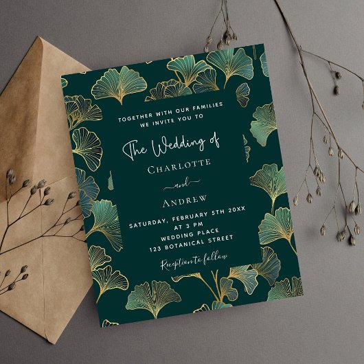 Greenery Ginkgo Blätter Budget Hochzeitseinladung Flyer