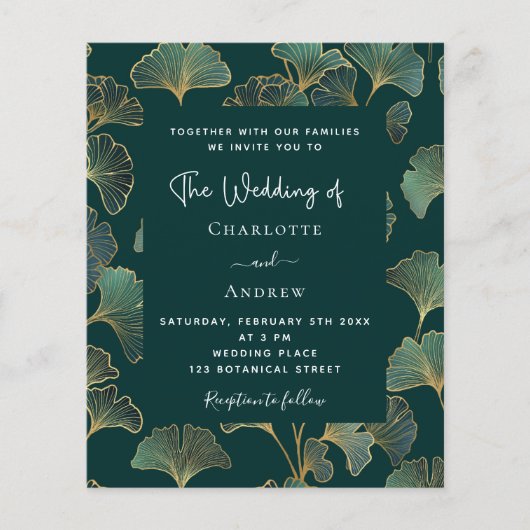 Greenery Ginkgo Blätter Budget Hochzeitseinladung Flyer (Vorne)