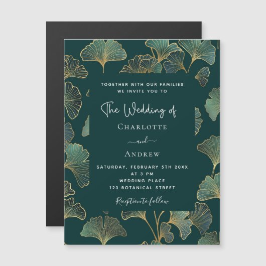 Greenery Ginkgo verlasse Luxus-Hochzeit Magneteinladung (Vorne/Hinten)