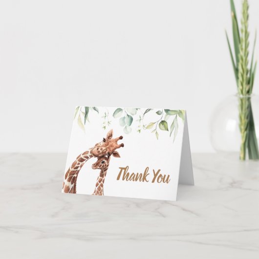 Greenery Giraffe Baby Dusche Danke Karte (Vorderseite)