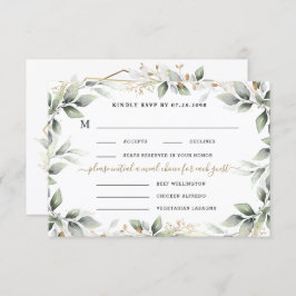 Greenery & Gold 3 Drei Mahlzeiten Auswahl Rustikal RSVP Karte