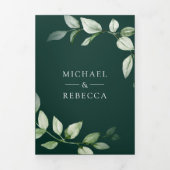 Greenery Gold Ampersand QR Code Emerald Wedding Dreifach Gefaltete Einladung (Cover)