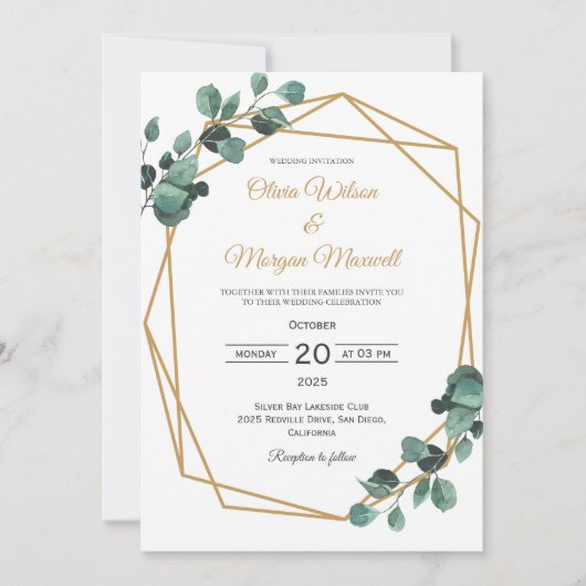 Greenery Gold Arch Geometric Wedding Einladung (Vorderseite)