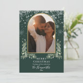 Greenery Gold Arch Script Foto Weihnachten (Stehend Vorderseite)