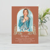 Greenery Gold Arch Terracotta Foto Abschluss Inv Einladung (Stehend Vorderseite)