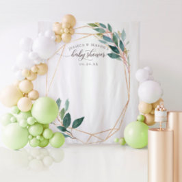 Greenery Gold Baby Shower Backdrop Foto Booth Wandteppich